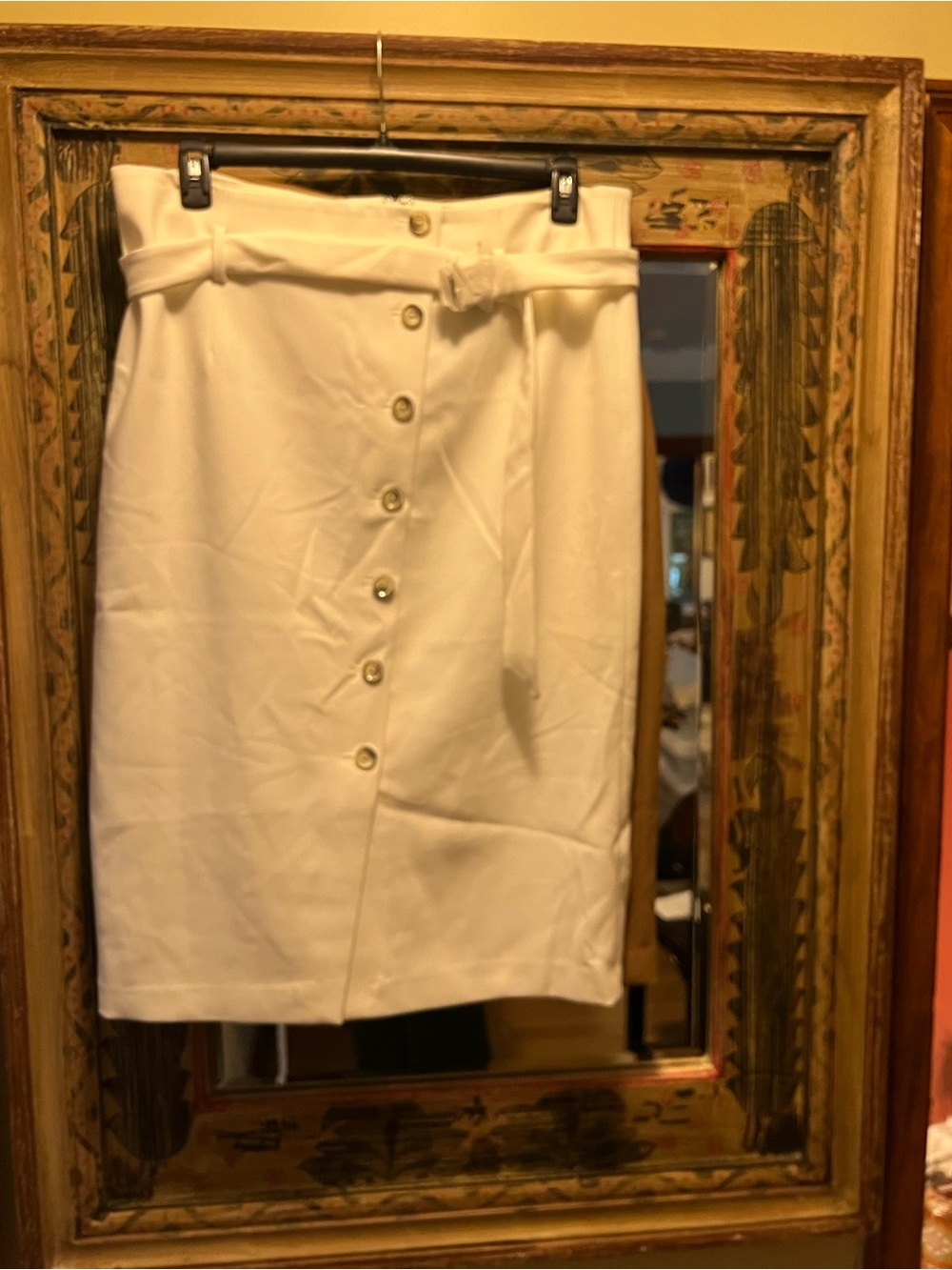 Women’s White Button-Front Pencil Skirt with Tie Waist